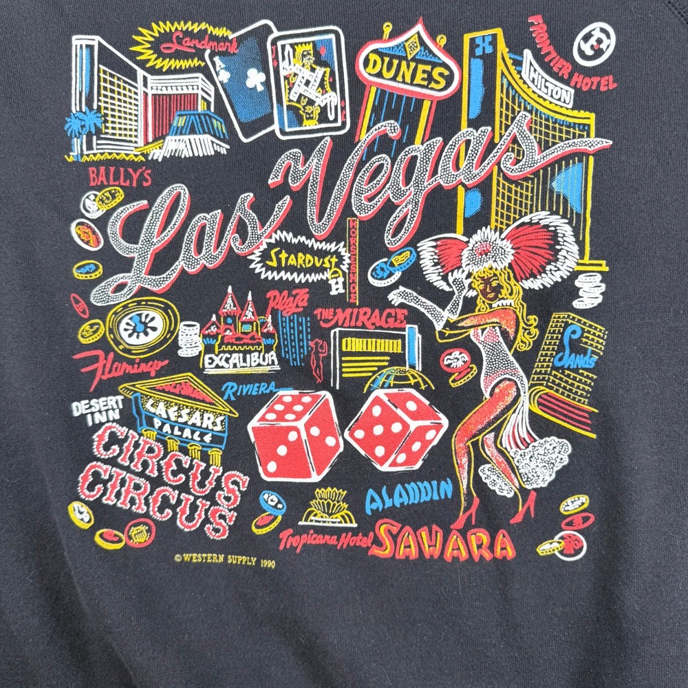 Vintage 1990 Las Vegas Neon Souvenir Sweatshirt Hanes USA Made XL Black Raglan